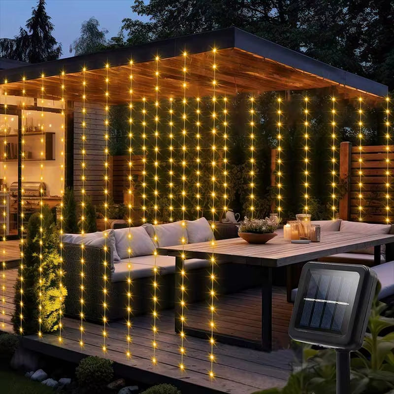 Solar Curtain Light LED Outdoor Waterproof 300Leds Garland Decoration String Lights Yard Fairy Garland String Lights